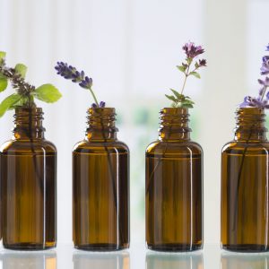 bottles with lavender coming out of the bottle